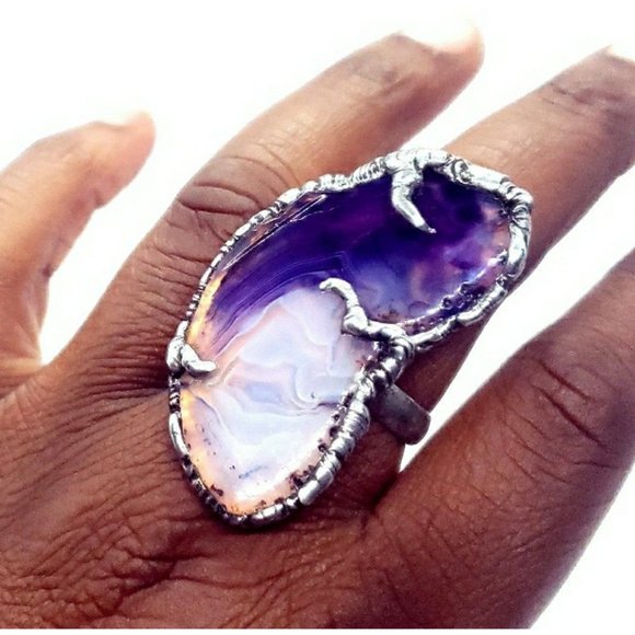 Gothic purple agate crystal statement ring - Picture 7 of 12